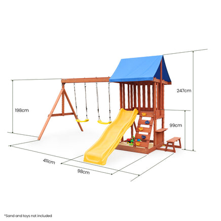Rovo Kids Outdoor Slide and Swing Play Set with Climbing Wall and Sandpit